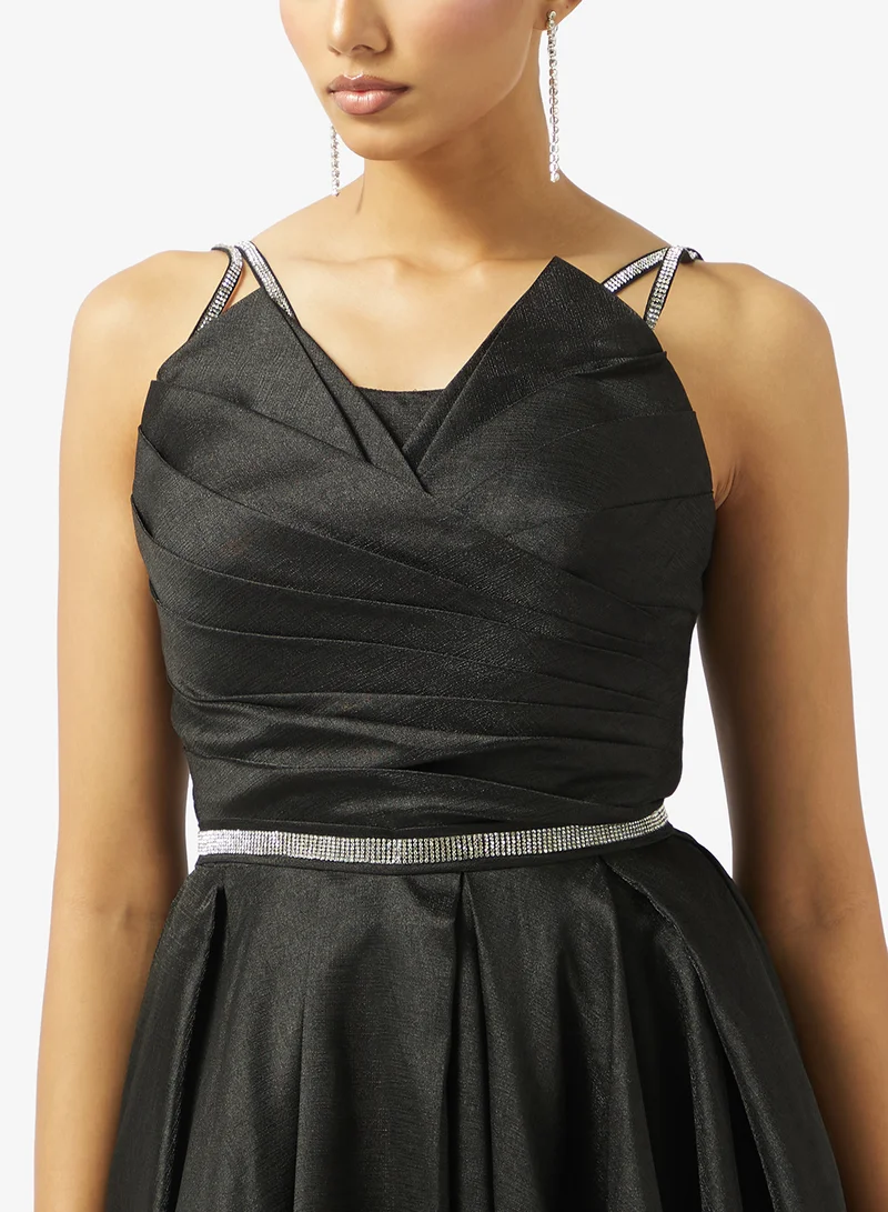 Akadia Fashion  V-DRAPED BUST LACED TAFFETA DRESS for Women | Best Price UAE